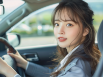 運転している女性初心者ドライバー