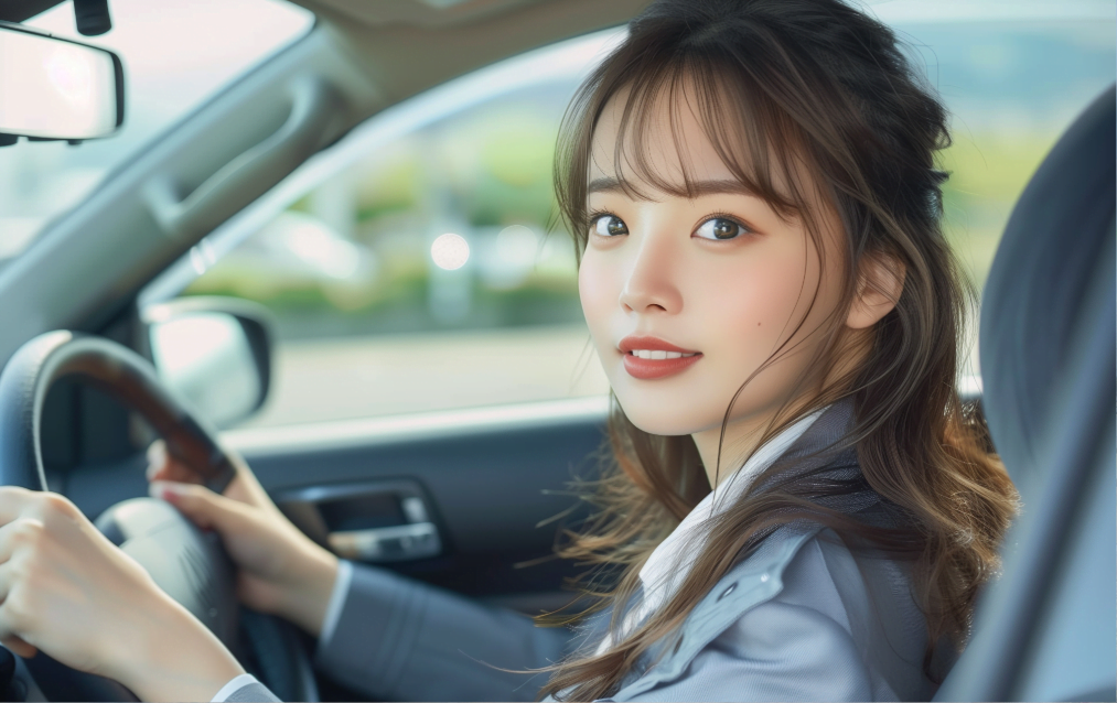 運転している女性初心者ドライバー