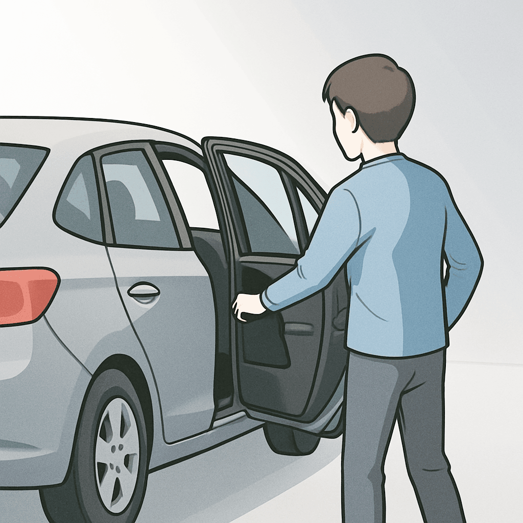 車に乗り込もうとしているドライバー